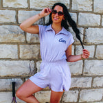 Cats Script Lavender Active Romper