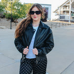 Black Faux Leather Bomber