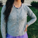 Polka Dot Button Down Cardigan (Grey)