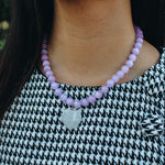 White Heart Charm Lavender Necklace