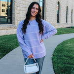 Lavender Thin White Stripe Sweater