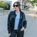 Black Faux Leather Bomber