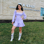 Smocked Long Sleeve Lavender Dress