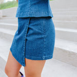 Denim Stripe Wrap Skort