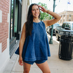 Dark Denim Elastic Waist Shorts