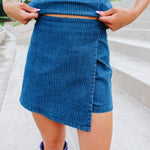 Denim Stripe Wrap Skort