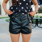 Black Leather Pleat Shorts
