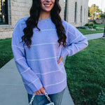 Lavender Thin White Stripe Sweater