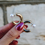 Gold Hoop with Pearl Back Earring