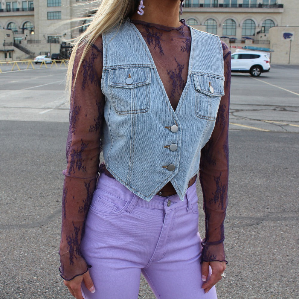 Sheer Lace Long Sleeve (Purple)