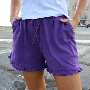 Purple Ruffle Trim Shorts