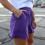 Purple Ruffle Trim Shorts