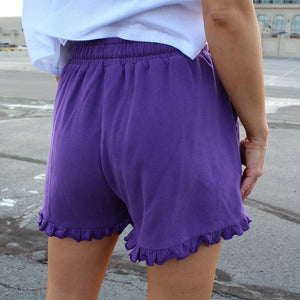 Purple Ruffle Trim Shorts