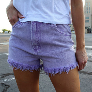 Purple Washed Denim Shorts