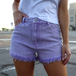 Purple Washed Denim Shorts