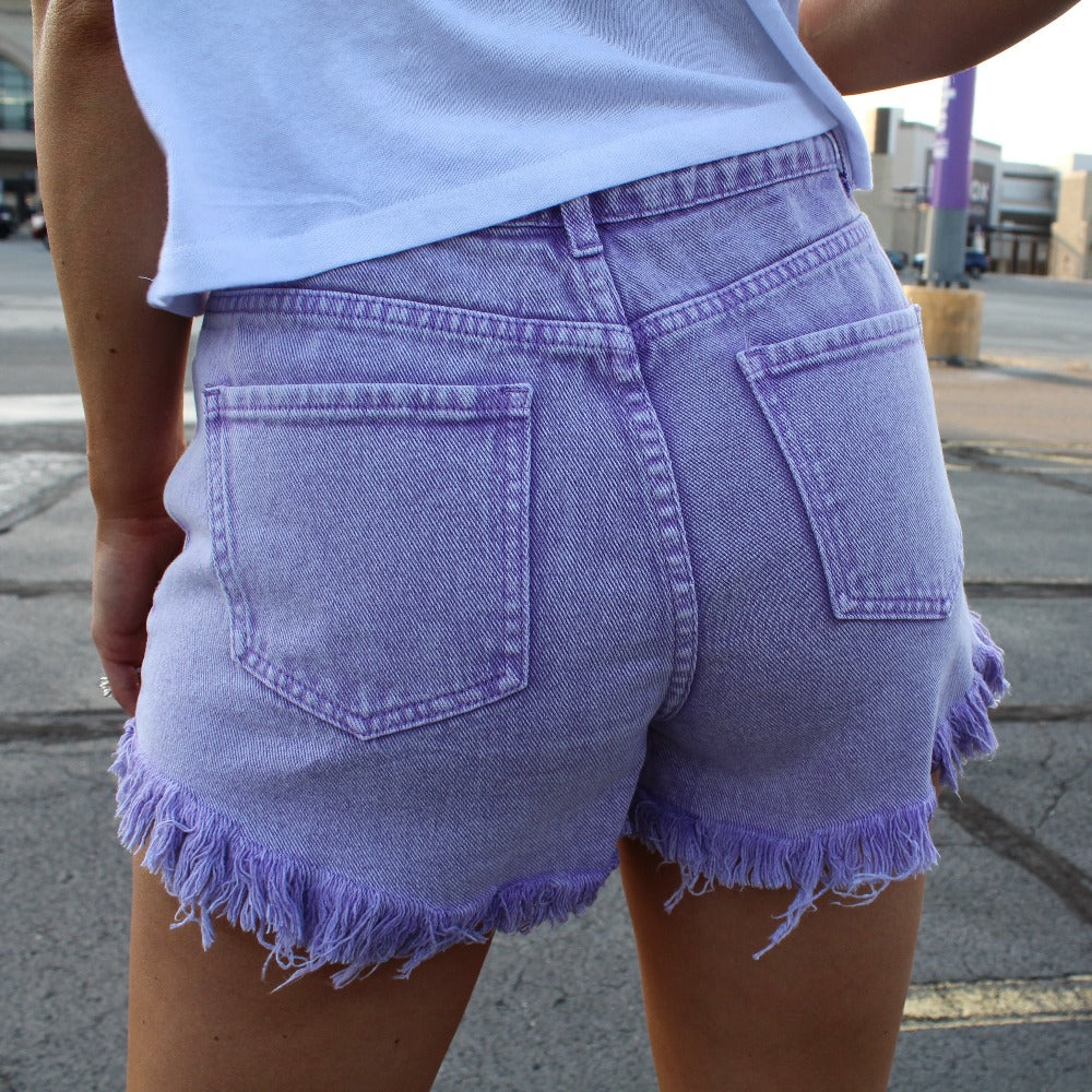 Purple Washed Denim Shorts