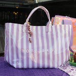Lavender Stripe Vinyl Tote Bag