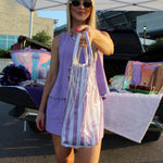 Lavender Stripe Vinyl Tote Bag