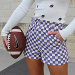 Checkered Print Denim Shorts