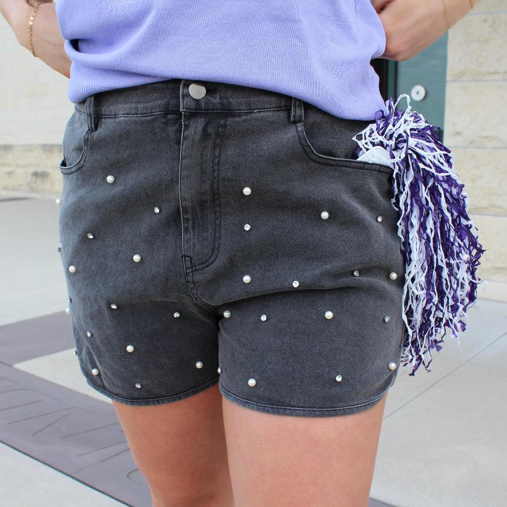 Pearl and Denim Rhinestone Shorts