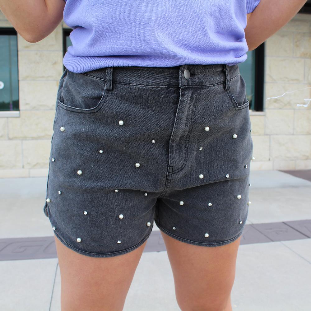 Pearl and Denim Rhinestone Shorts