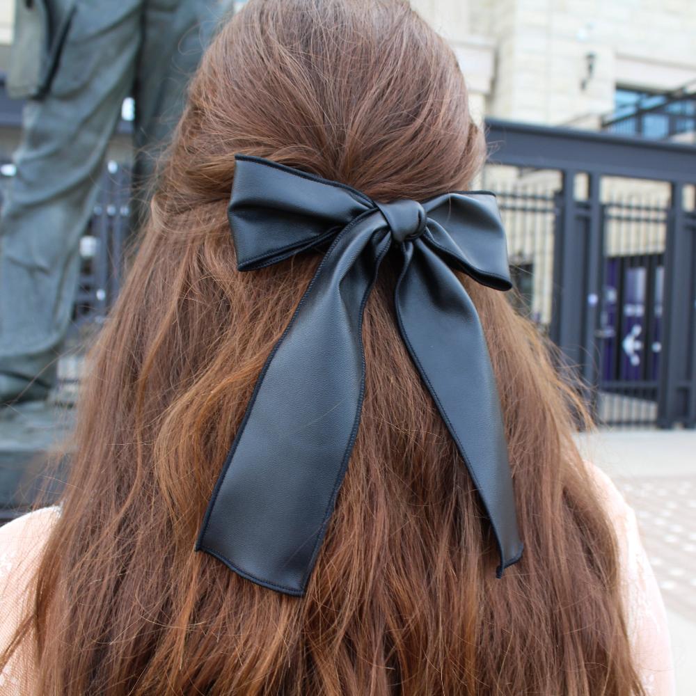 Black Pleather Hair Bow