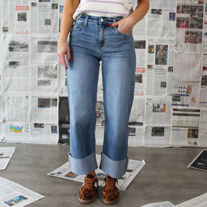 Cuffed Wide Leg Jeans