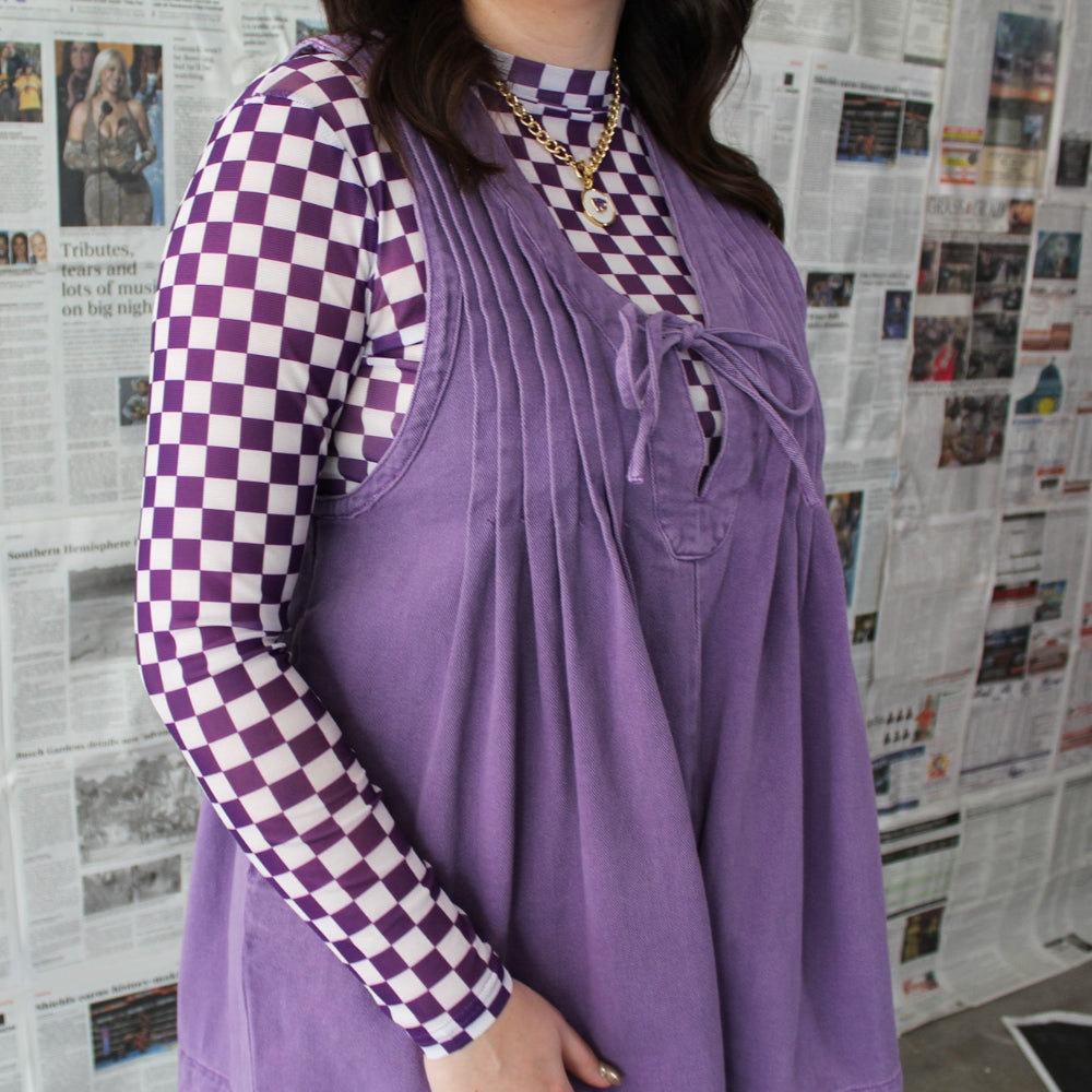 Purple Mesh Checkered Long Sleeve