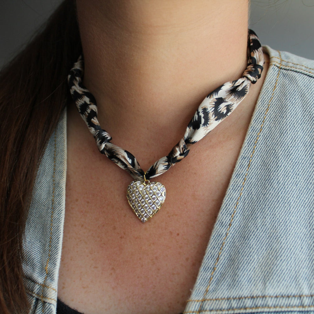 Leopard Heart Scarf Bandana Necklace