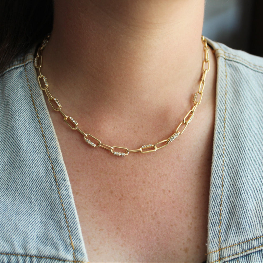 Paperclip Rhinestone Necklace