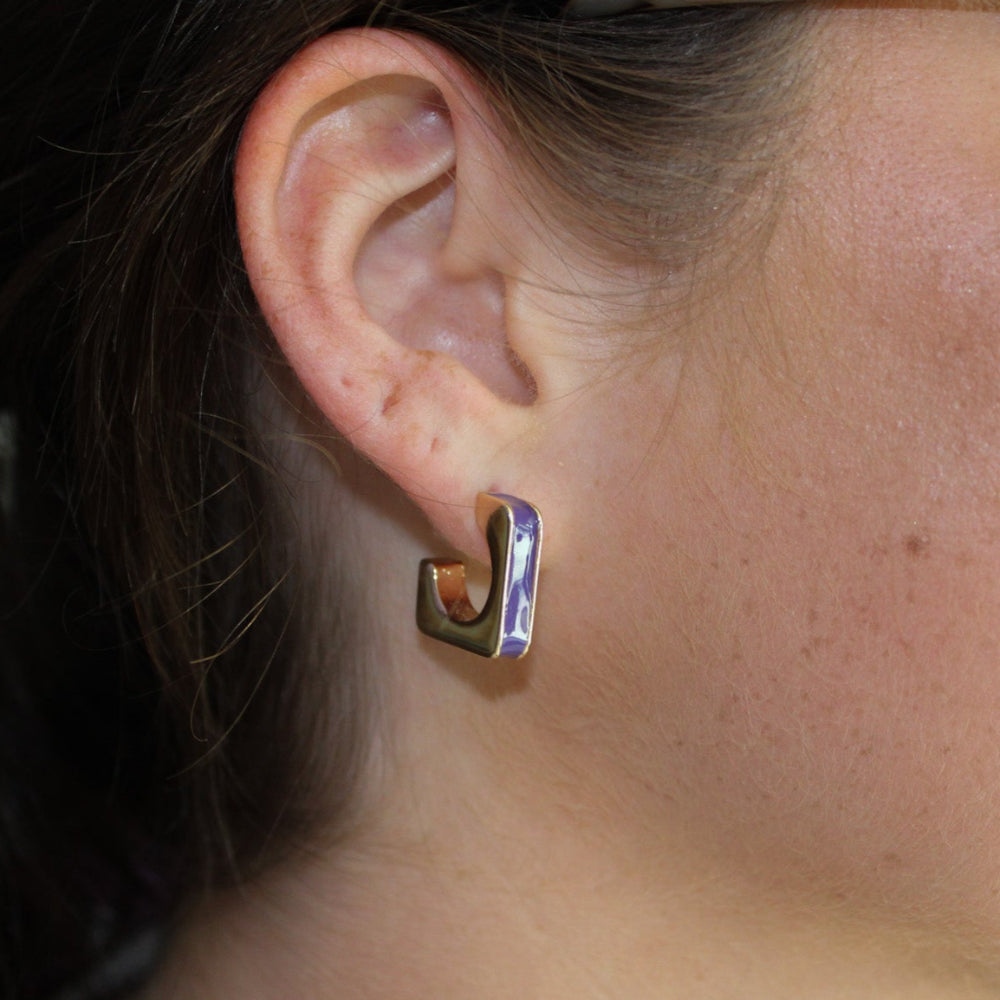 Purple and Gold Square Earring