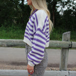 Purple Striped Cropped Sweater