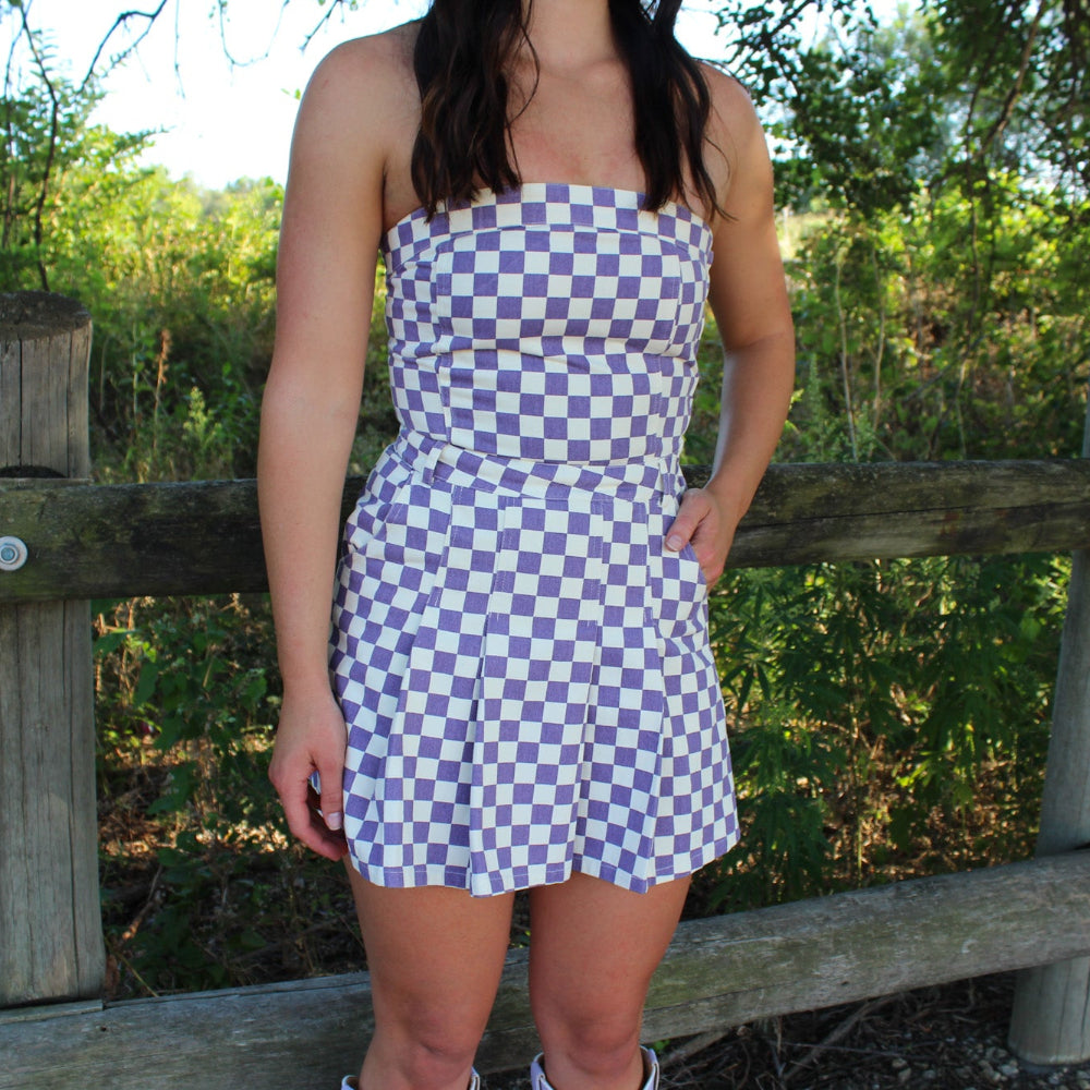 Checkered Strapless Dress