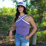 Striped Halter X Neckline Top
