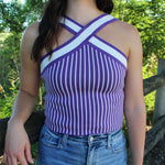 Striped Halter X Neckline Top