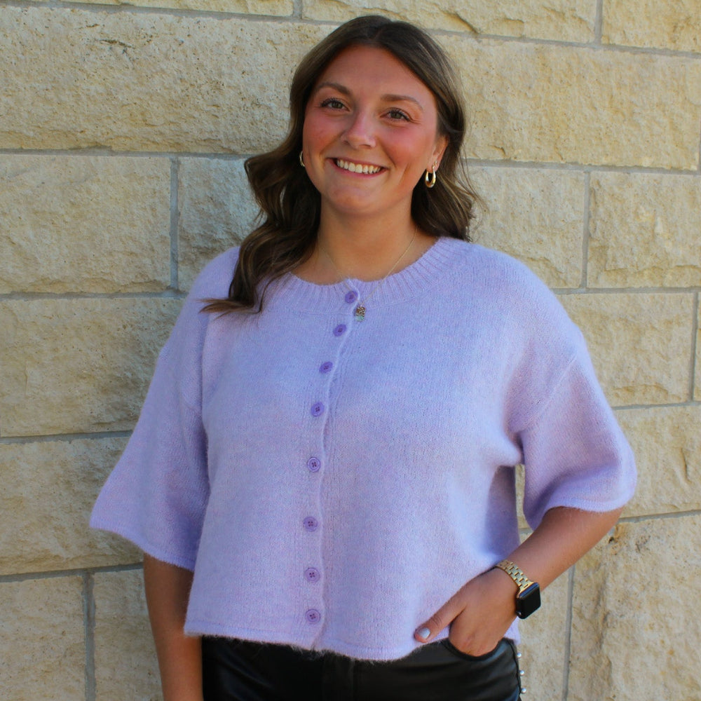 Boxy Cropped Cardigan (Lavender)