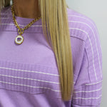 White Stitch Striped Lavender Sweater