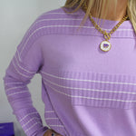 White Stitch Striped Lavender Sweater
