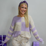 Lavender and Cream Color Block Sweater