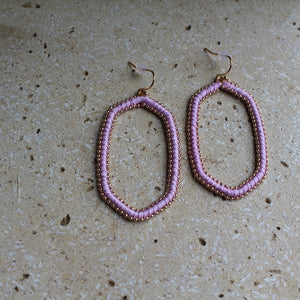 Hexagon Beaded Raffia Hoop Earring