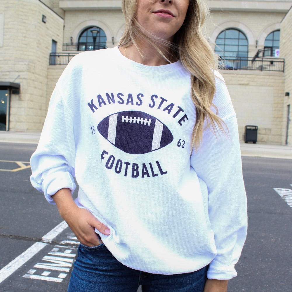 Kansas State Football Corded Crew Sweatshirt (White)