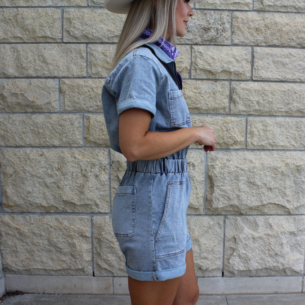 Zip-Up Denim Romper - FINAL SALE