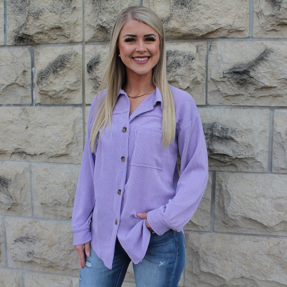 Ribbed Button Shirt (Lavender)