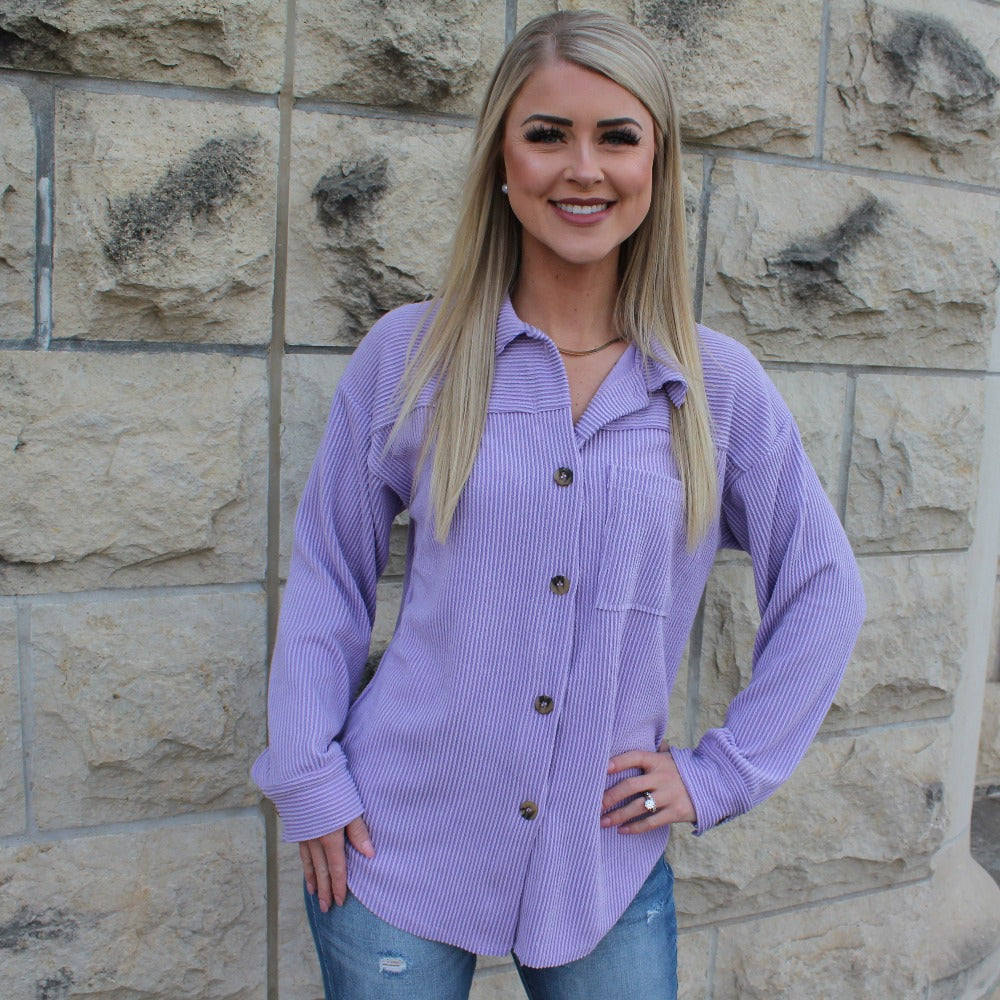 Ribbed Button Shirt (Lavender)