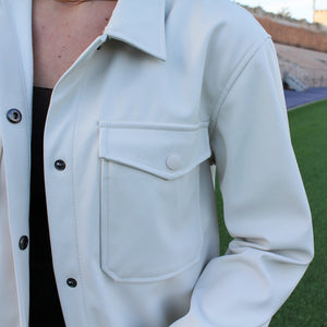 Faux Leather Button-Down Shirt (Ivory)