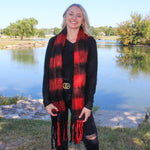 Long Plaid Scarf with Fringe (Red)